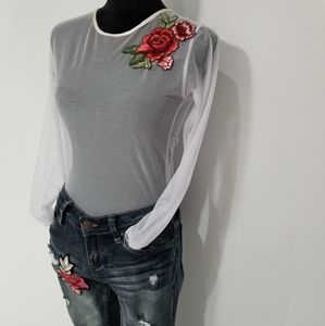 White Sheer Long Sleeve Blouse